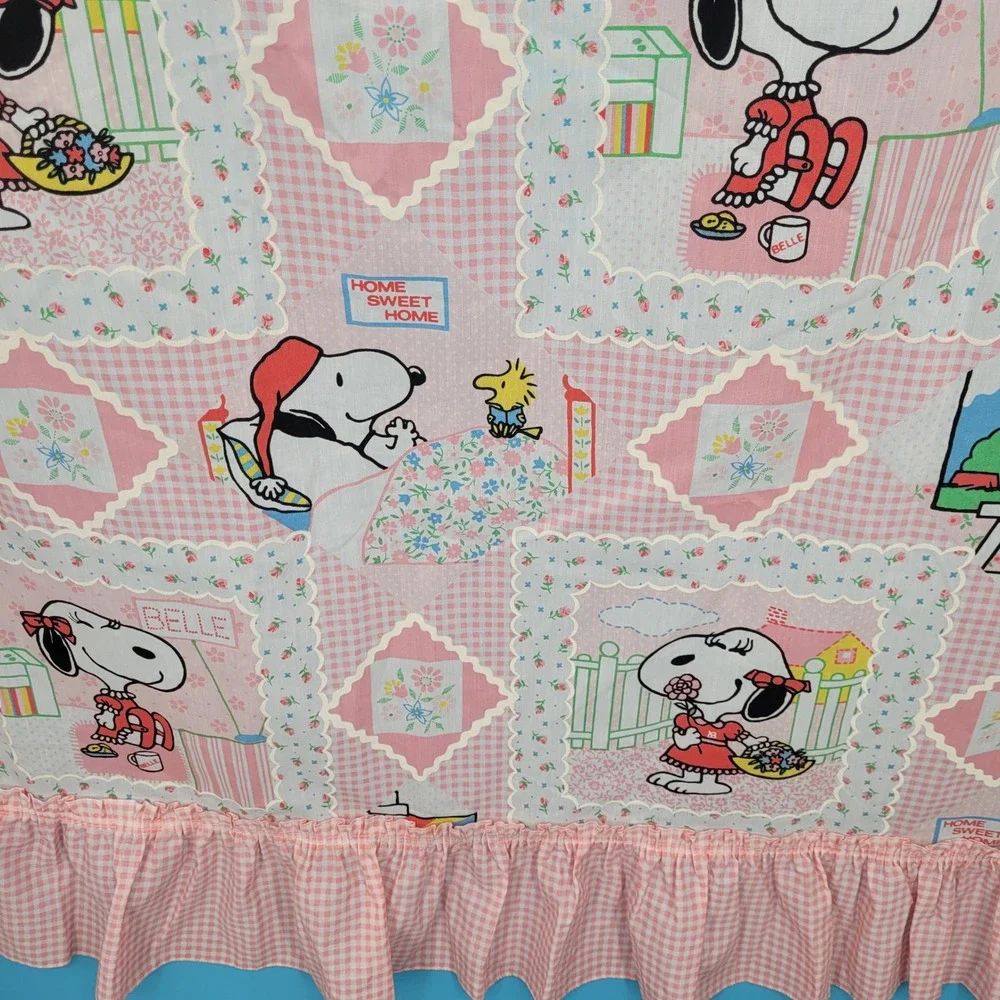 Peanuts Snoopy Belle Ruffled Curtain Panels Pink Gingham Vintage Nursery Decor